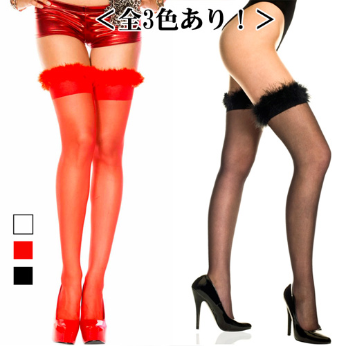ML4104  全3色 ふわふわファー付きシアータイハイストッキング