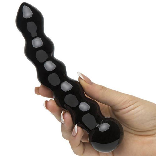 ガラス製のビーズタイプディルド Divine Glass Beaded Dildo Black画像5