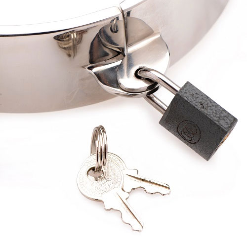 オールスチール製の首枷　Stainless Steel Locking Bondage Collar画像5