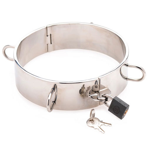 オールスチール製の首枷　Stainless Steel Locking Bondage Collar画像4