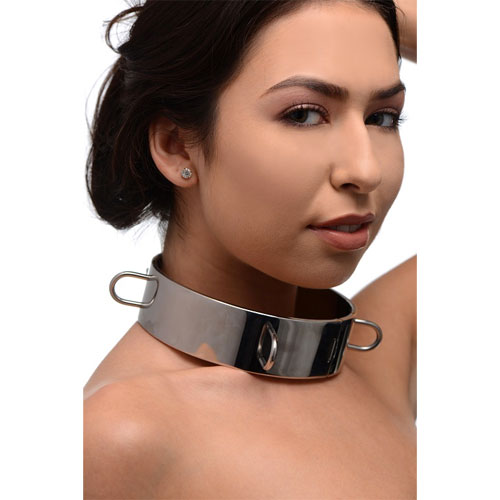 オールスチール製の首枷　Stainless Steel Locking Bondage Collar