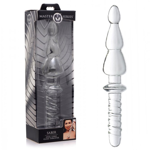 グリップ付きのガラスディルド　Saber Anal Links Glass Thruster