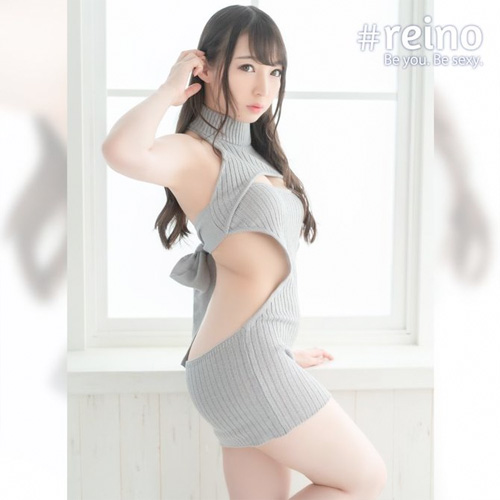 例のニット 胸開きタートルネック グレー アイボリー画像5
