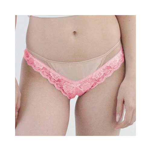 極薄シースルーレース付ローライズ股ワレＴバック ホワイト ピンク画像4