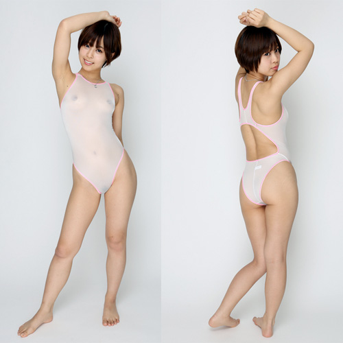 極薄ストレッチステッチ競泳水着 ホワイト画像3