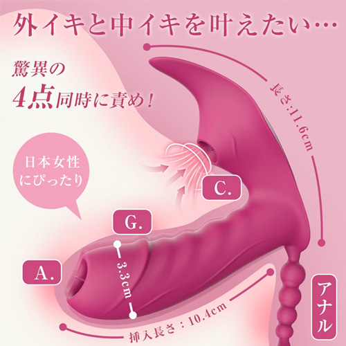 イキっぱ 遠隔操作 リモコン 装着式 舌舐挿入 クリ吸引 アナル開発 2点責めバイブ画像3