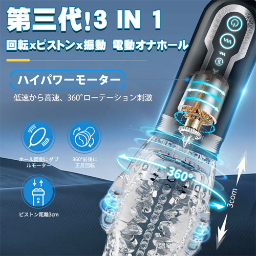 三重集中刺激 360度正反回転ピストン×振動 亀頭責め 透明デザイン画像2
