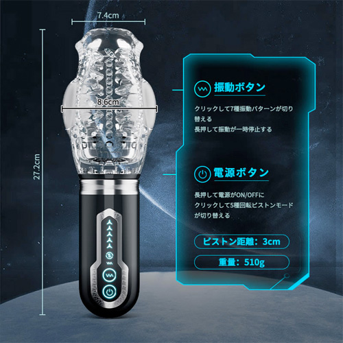 三重集中刺激 360度正反回転ピストン×振動 亀頭責め 透明デザイン画像7