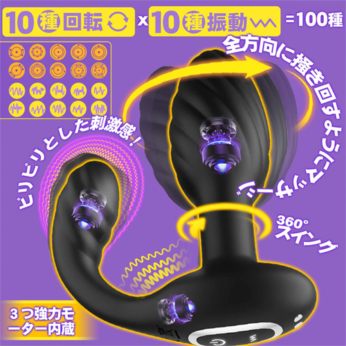 10種スイング＆振動アナルプラグ 両端使用可能U型 リモコン付き画像2
