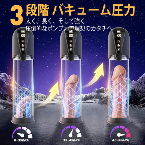 ペニトレポンプと電動オナホの融合 スリーブ3種付属 6段階吸引×3圧力 ペニスポンプ画像4