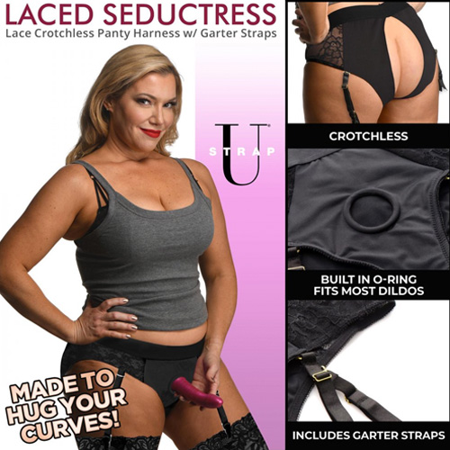 Laced Seductress Lace Crotchless Panty Harness W Garter Straps画像3