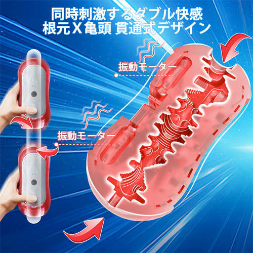 電動シコシコ中毒 指圧グリップ 強力振動 9種振動モード バキューム感 貫通式 ダブルモーター搭載 電動オナホ画像2