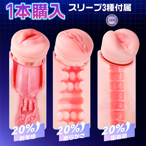 フェラ 肉ヒダ膣 アナル 3種スリーブ付属 9段階吸引振動オナホ画像2