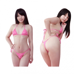 エナメルマイクロブラ&Tバック紐パン ピンク